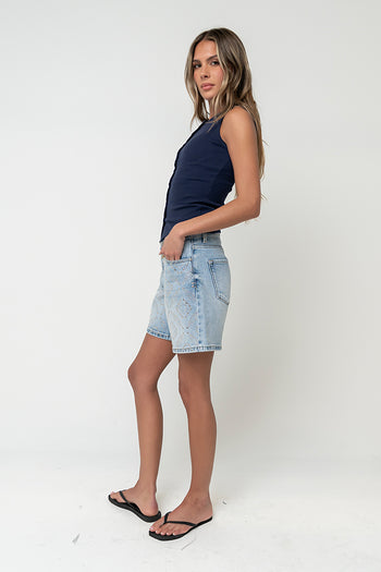 Lucas Button Up Tank Top in Navy