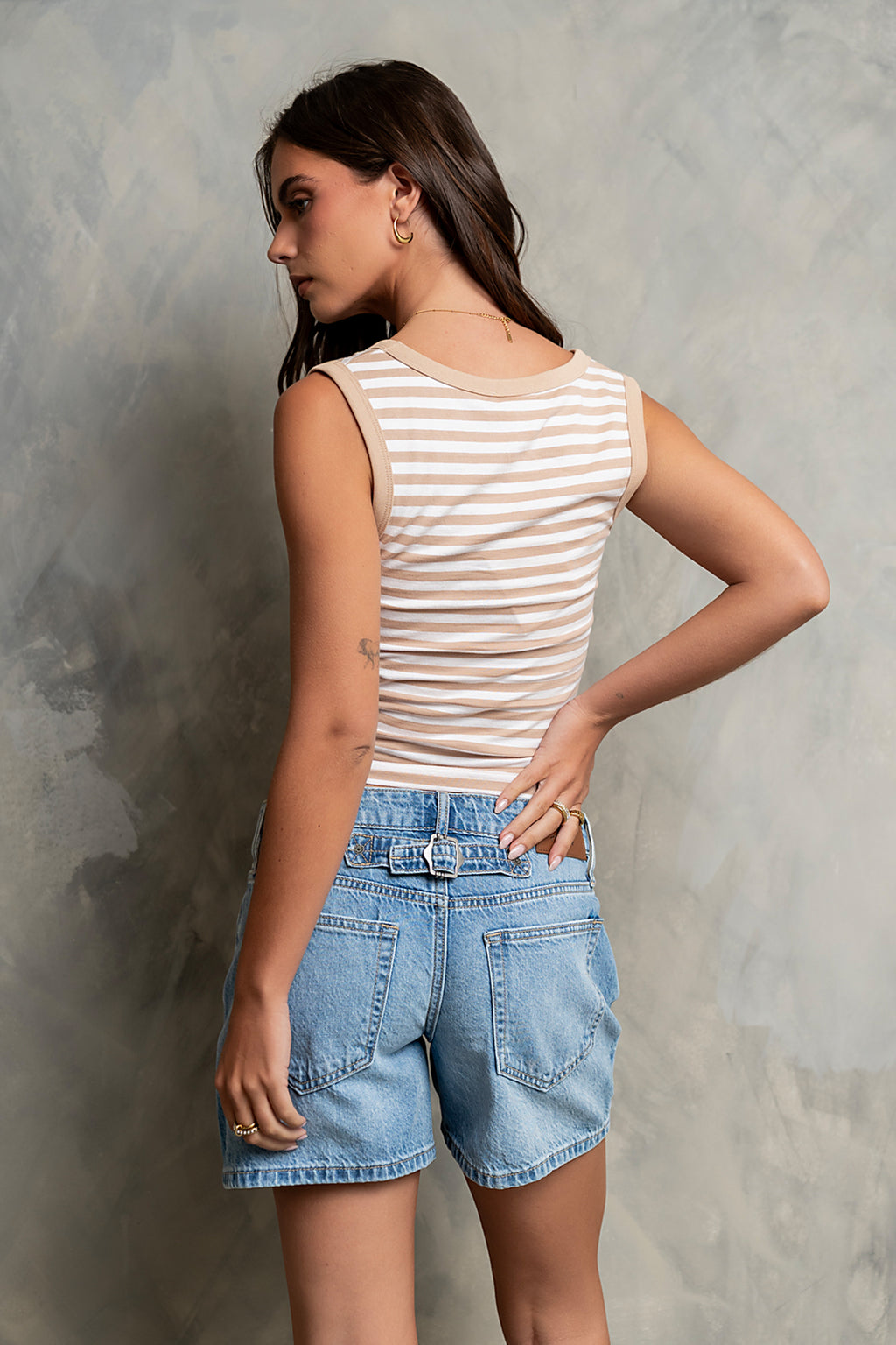 Kylen Striped Tank Top in Tan
