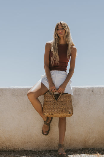 Leia Contrast Tank Top in Brick - FINAL SALE