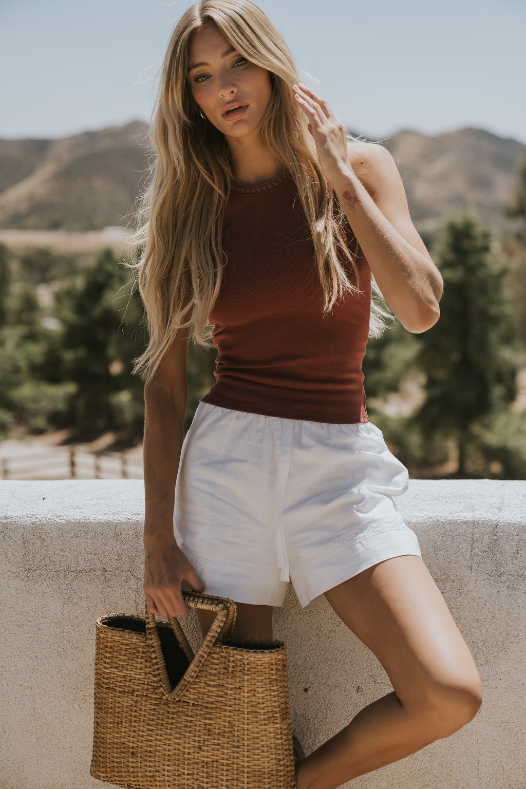 Leia Contrast Tank Top in Brick - FINAL SALE