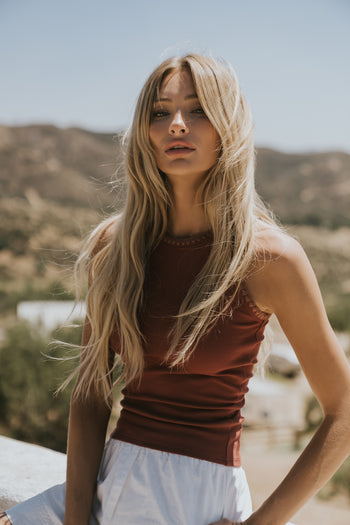 Leia Contrast Tank Top in Brick - FINAL SALE