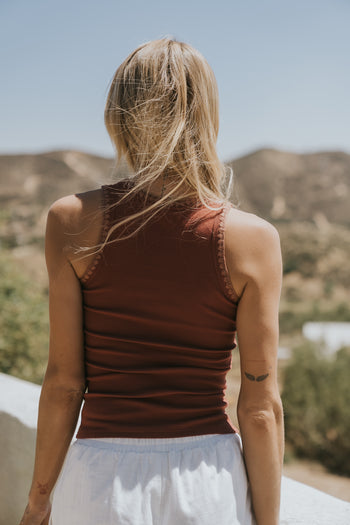 Leia Contrast Tank Top in Brick - FINAL SALE