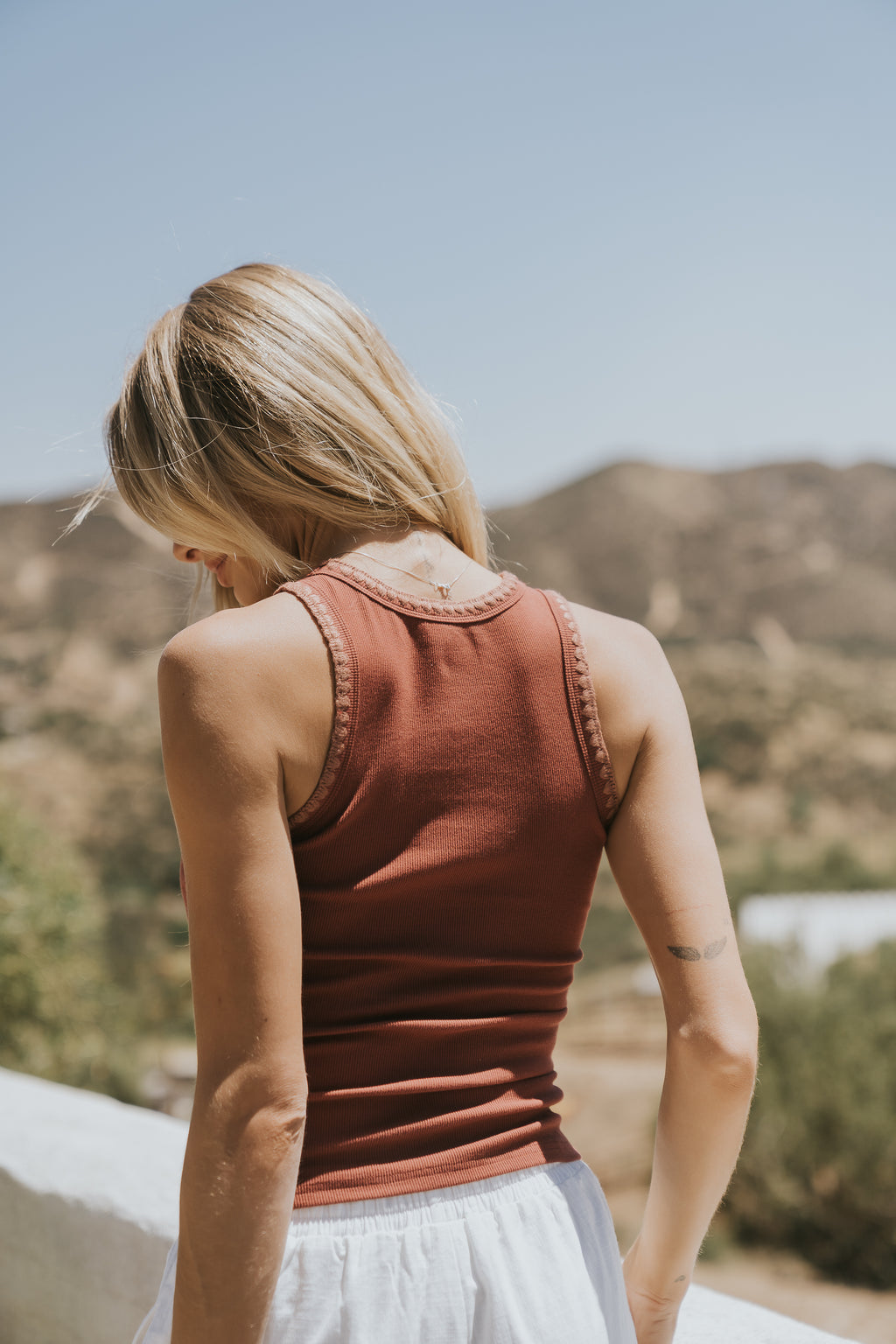 Leia Contrast Tank Top in Brick - FINAL SALE