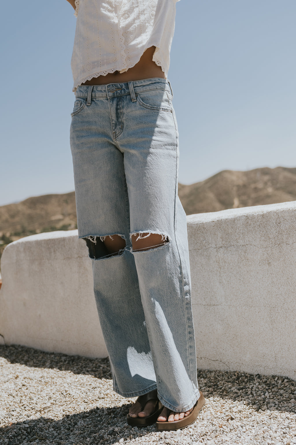 Martha Mid Rise Distressed Wide Leg Jeans
