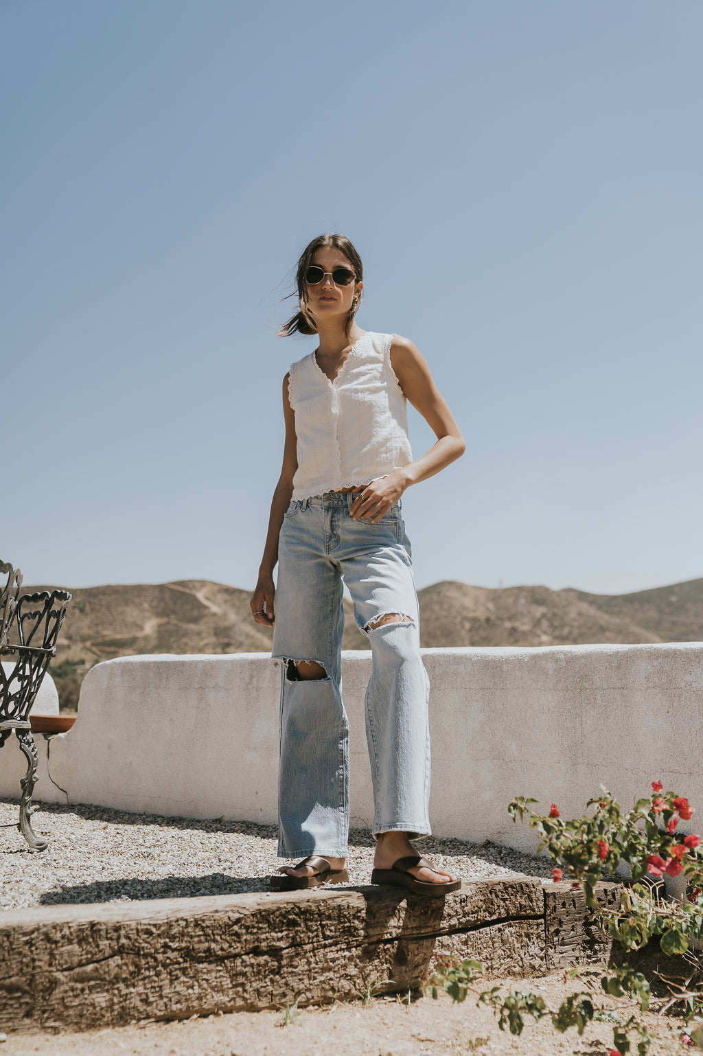 Martha Mid Rise Distressed Wide Leg Jeans