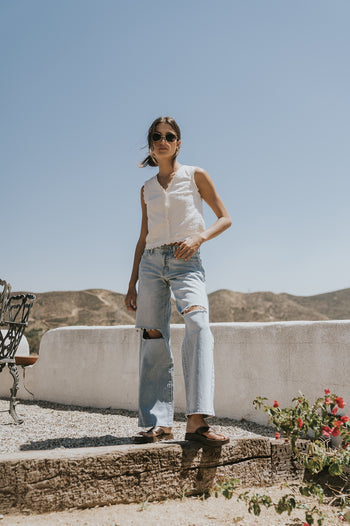 Martha Mid Rise Distressed Wide Leg Jeans
