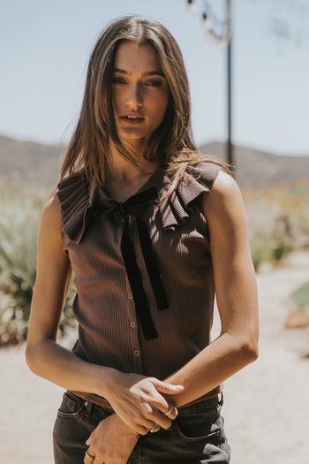 Mitchel Collared Tank in Brown - FINAL SALE