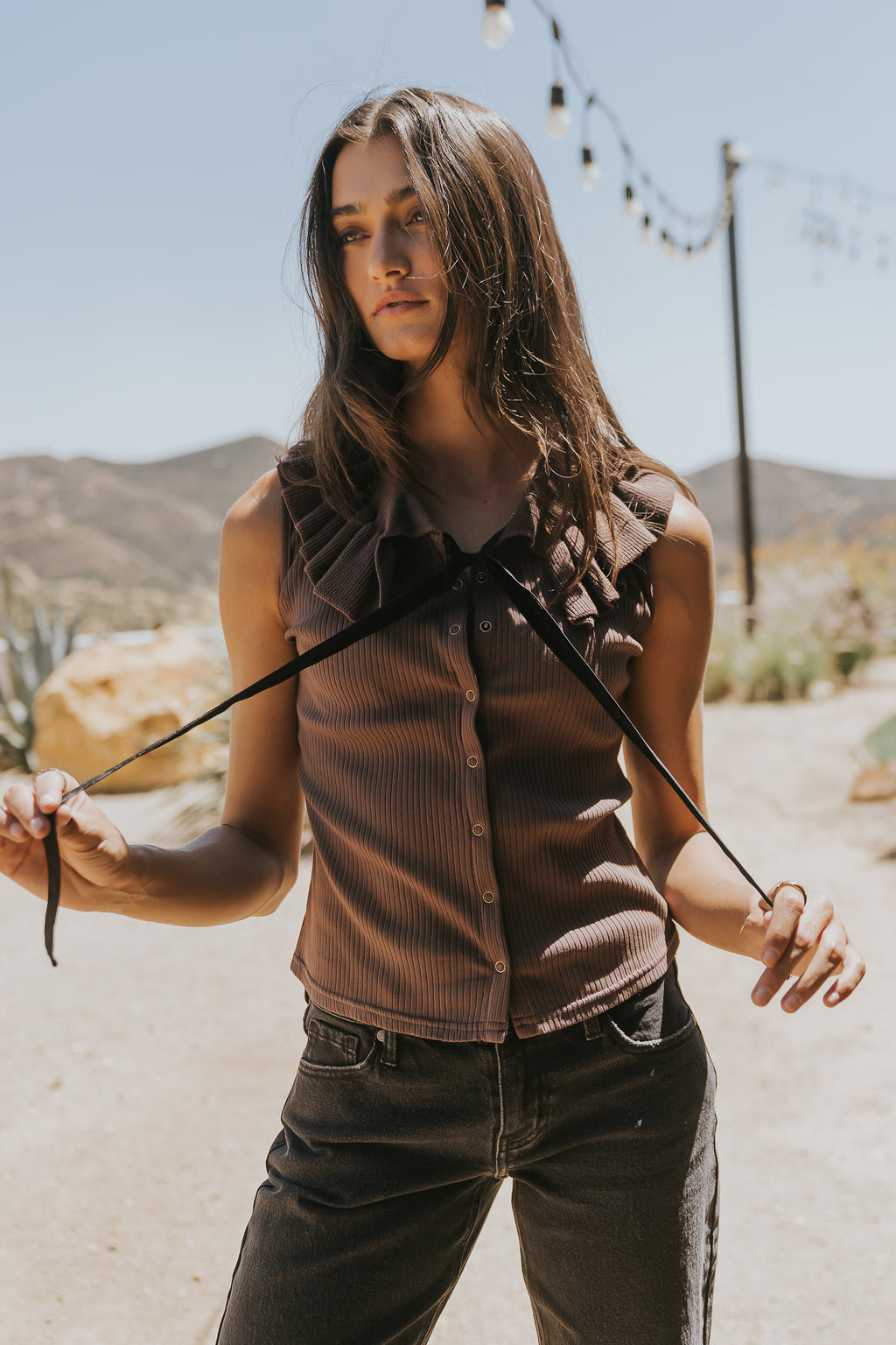 Mitchel Collared Tank in Brown - FINAL SALE