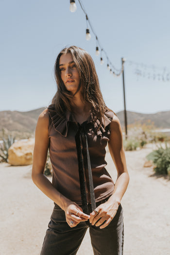 Mitchel Collared Tank in Brown - FINAL SALE