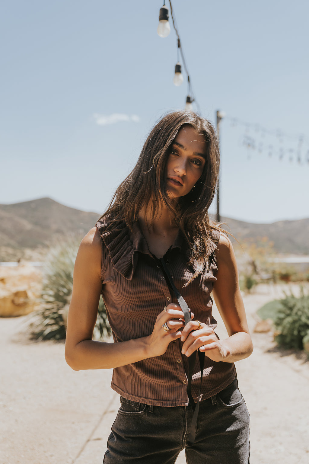 Mitchel Collared Tank in Brown - FINAL SALE