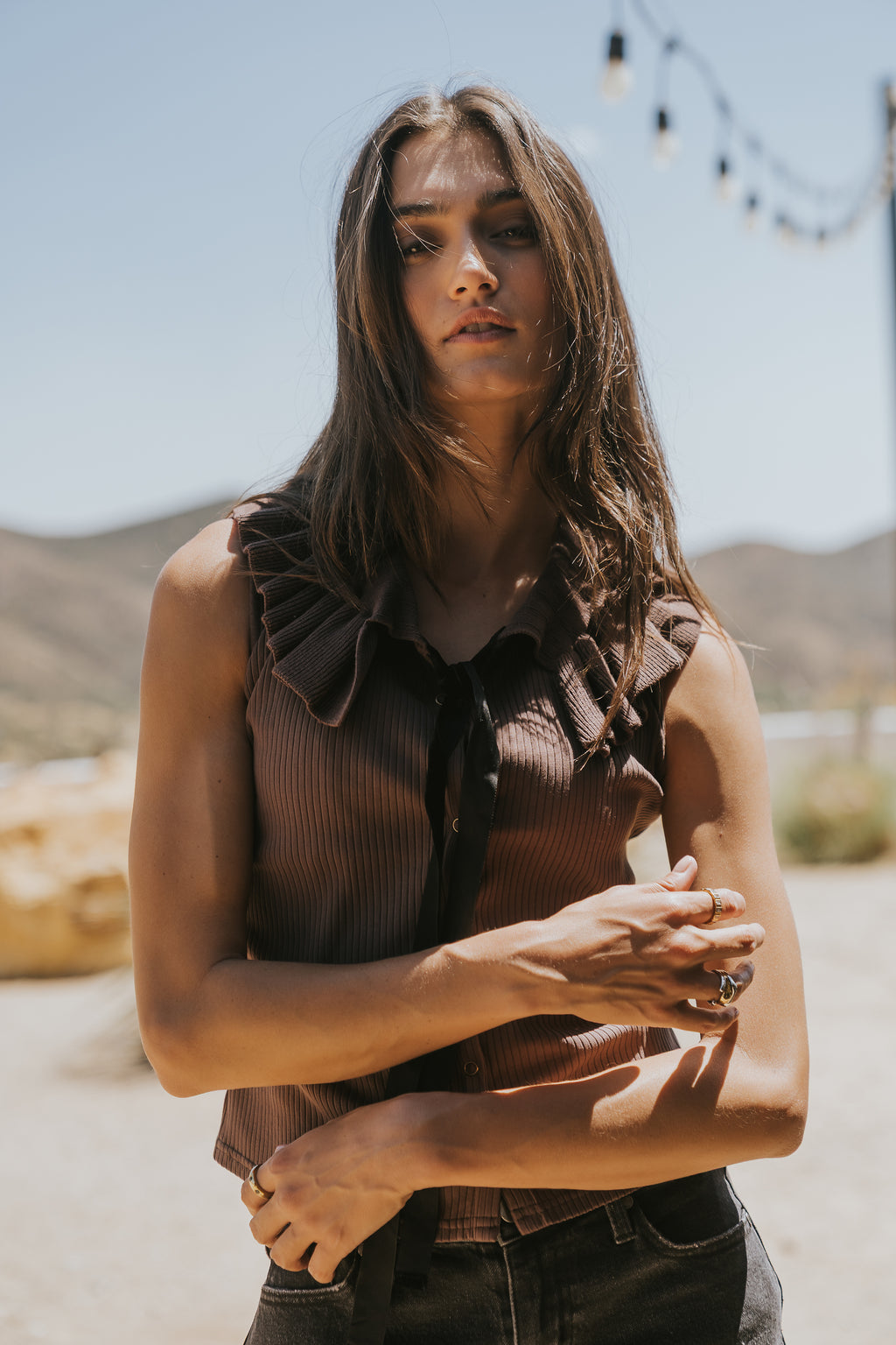 Mitchel Collared Tank in Brown - FINAL SALE