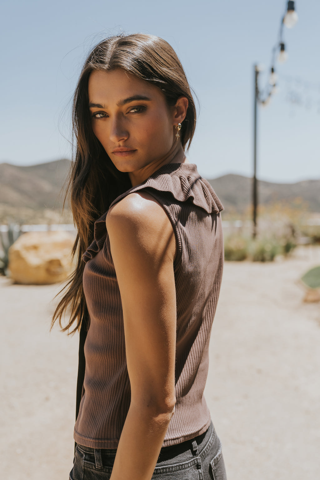 Mitchel Collared Tank in Brown - FINAL SALE