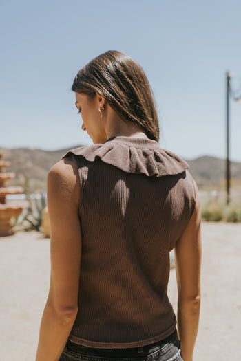 Mitchel Collared Tank in Brown - FINAL SALE