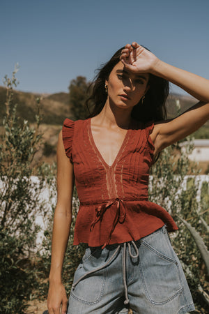 Halsey Peplum Top in Marsala