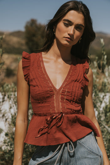 Halsey Peplum Top in Marsala