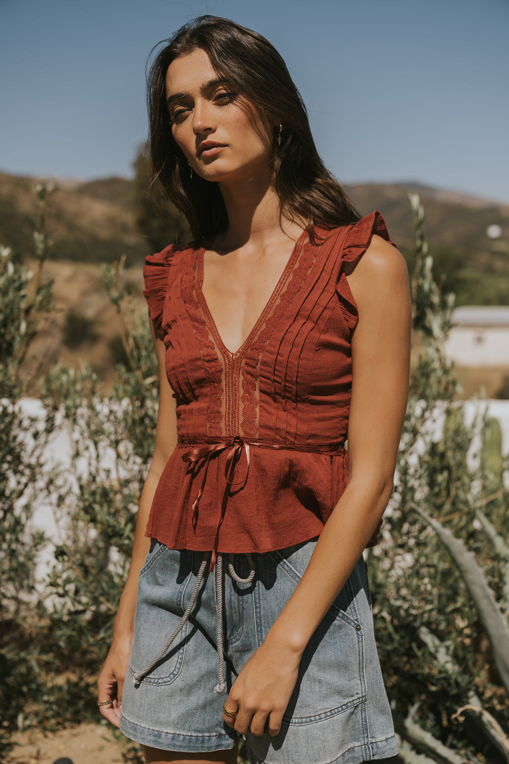 Halsey Peplum Top in Marsala