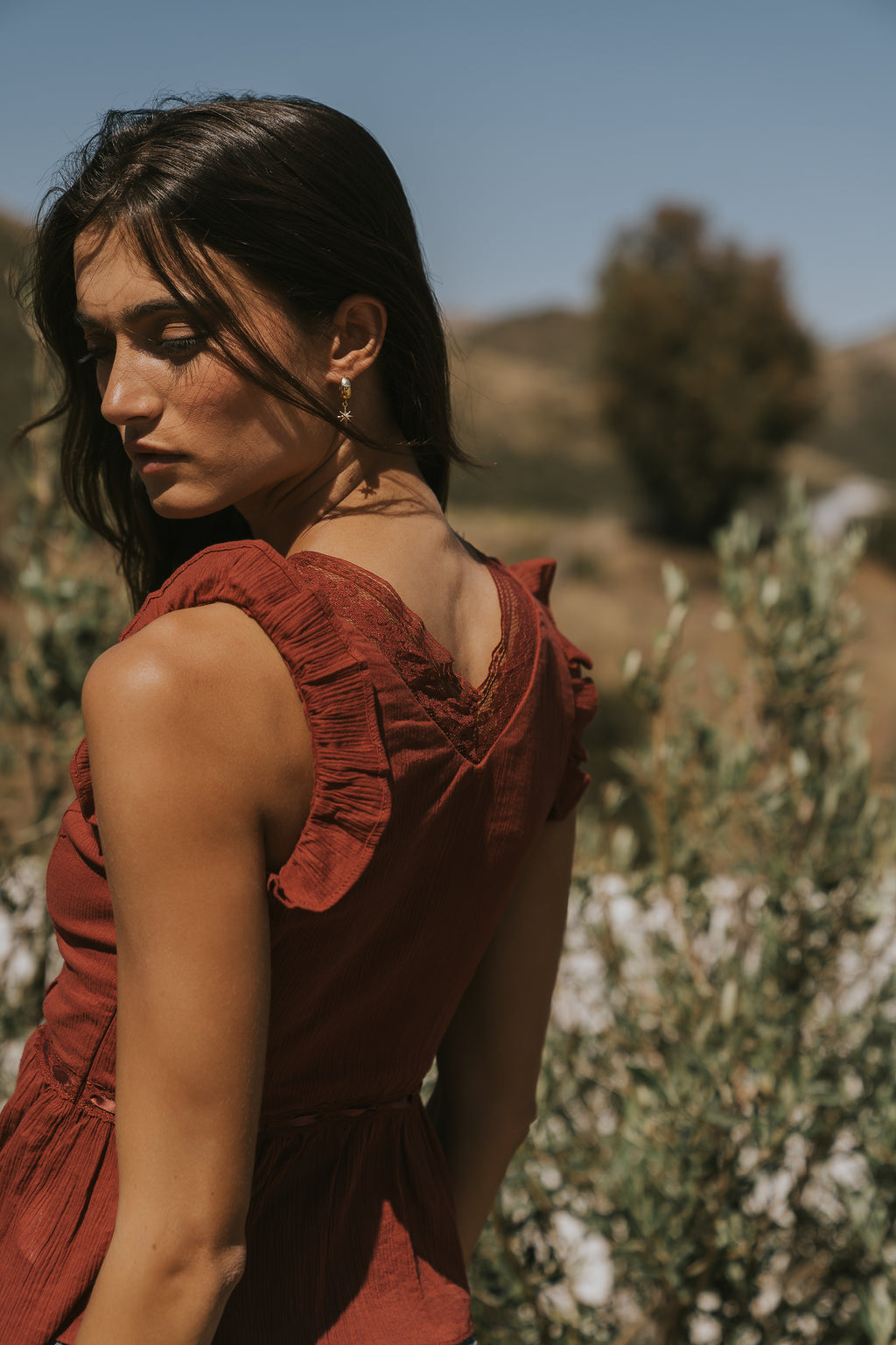 Halsey Peplum Top in Marsala