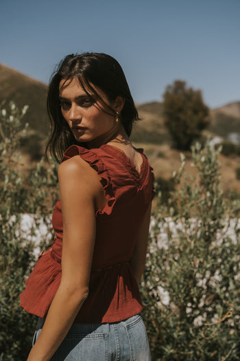 Halsey Peplum Top in Marsala
