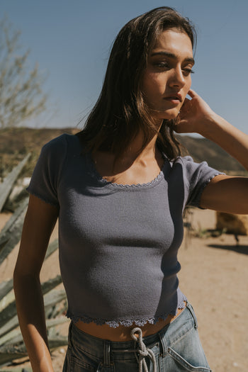 Kaila Scalloped Top in Blue