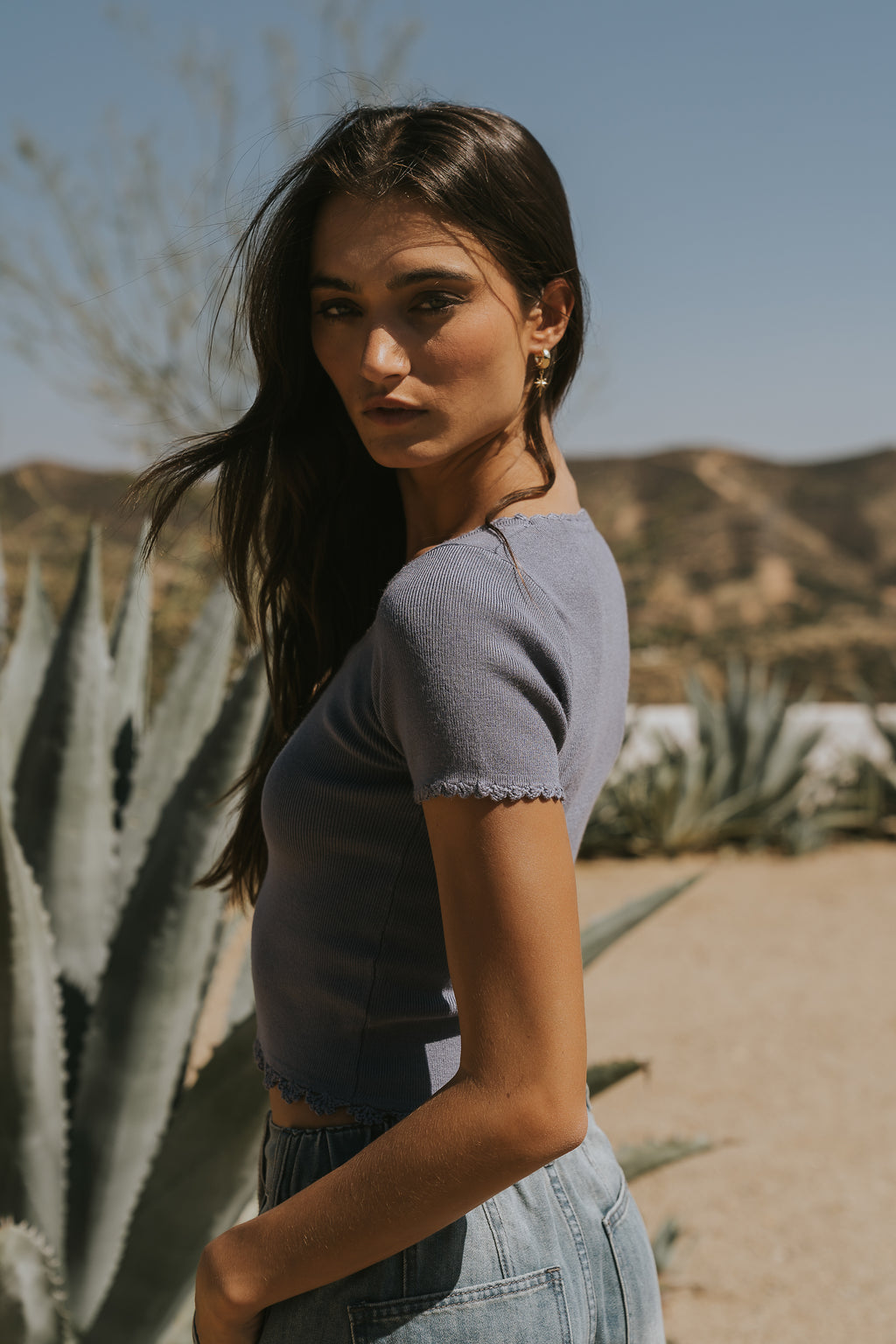 Kaila Scalloped Top in Blue