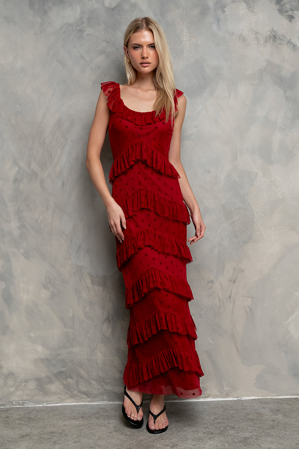 Katrina Tiered Maxi Dress in Red