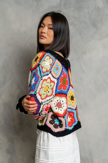 Anisa Crochet Sweater in Black