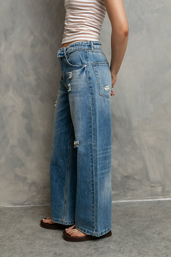 Mossie Distressed Wide Leg Jeans