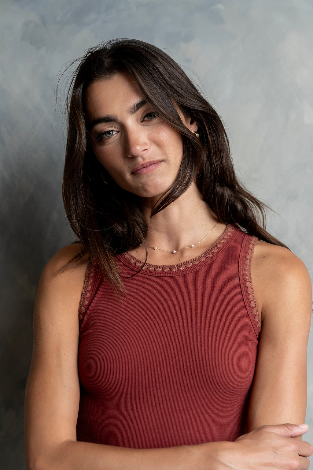 Leia Contrast Tank Top in Brick - FINAL SALE