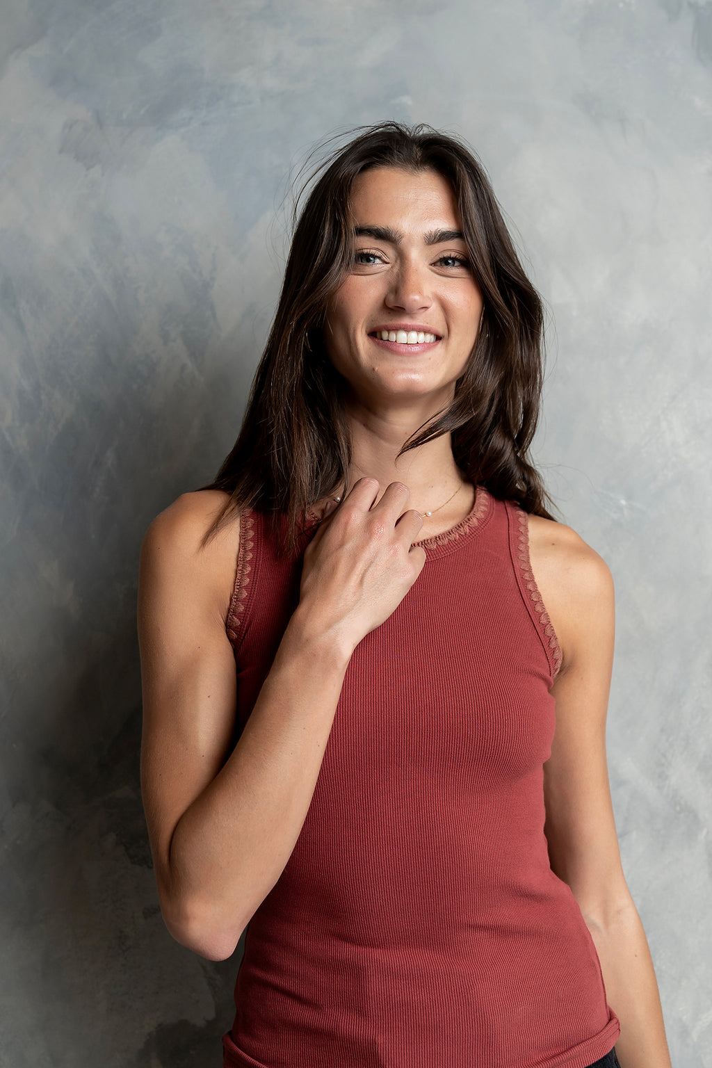 Leia Contrast Tank Top in Brick - FINAL SALE
