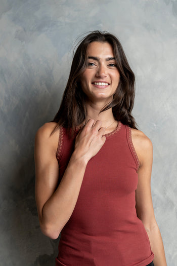 Leia Contrast Tank Top in Brick - FINAL SALE