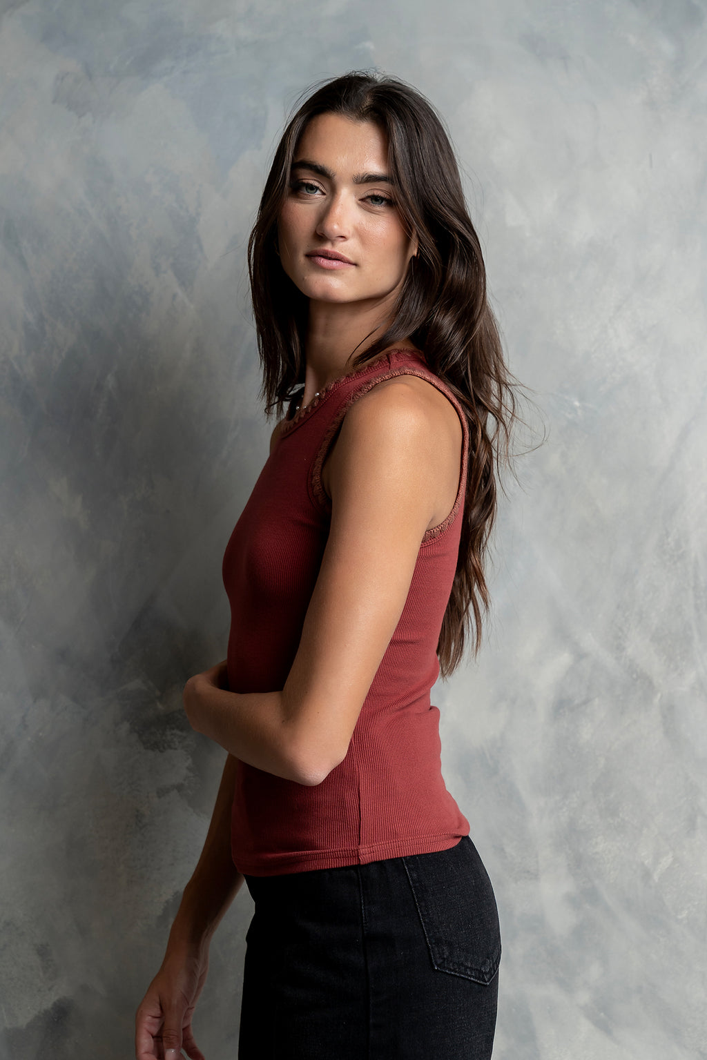 Leia Contrast Tank Top in Brick - FINAL SALE