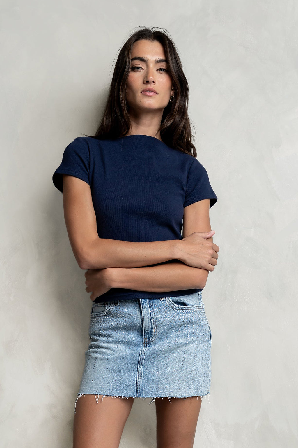 Kysa Rhinestone Denim Skirt