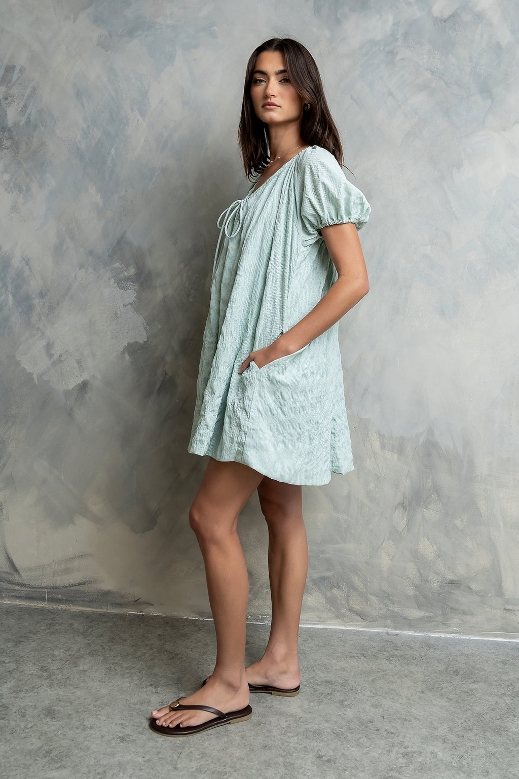 Charlie Gingham Mini Dress in Blue - FINAL SALE