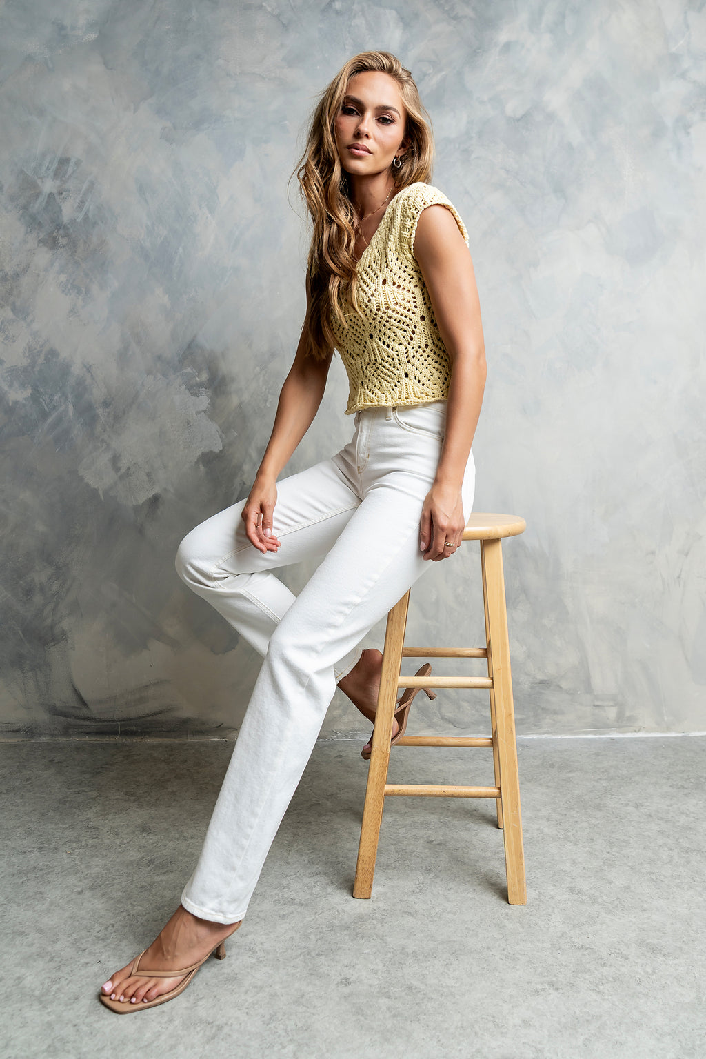 Afton Open Knit Top in Yellow
