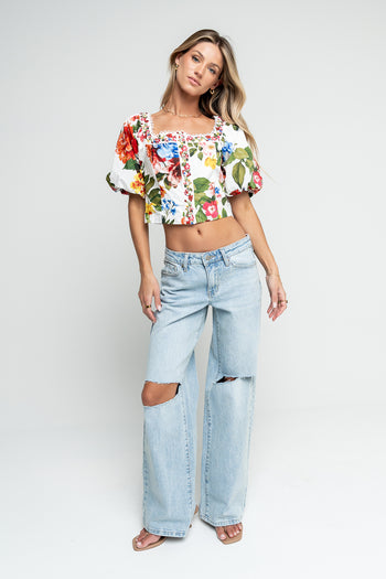 Martha Mid Rise Distressed Wide Leg Jeans