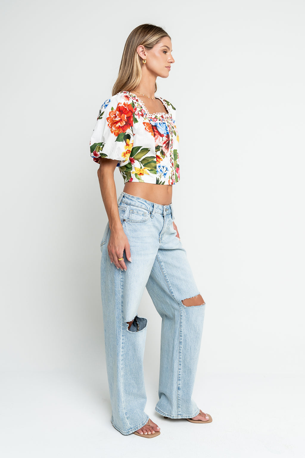 Martha Mid Rise Distressed Wide Leg Jeans