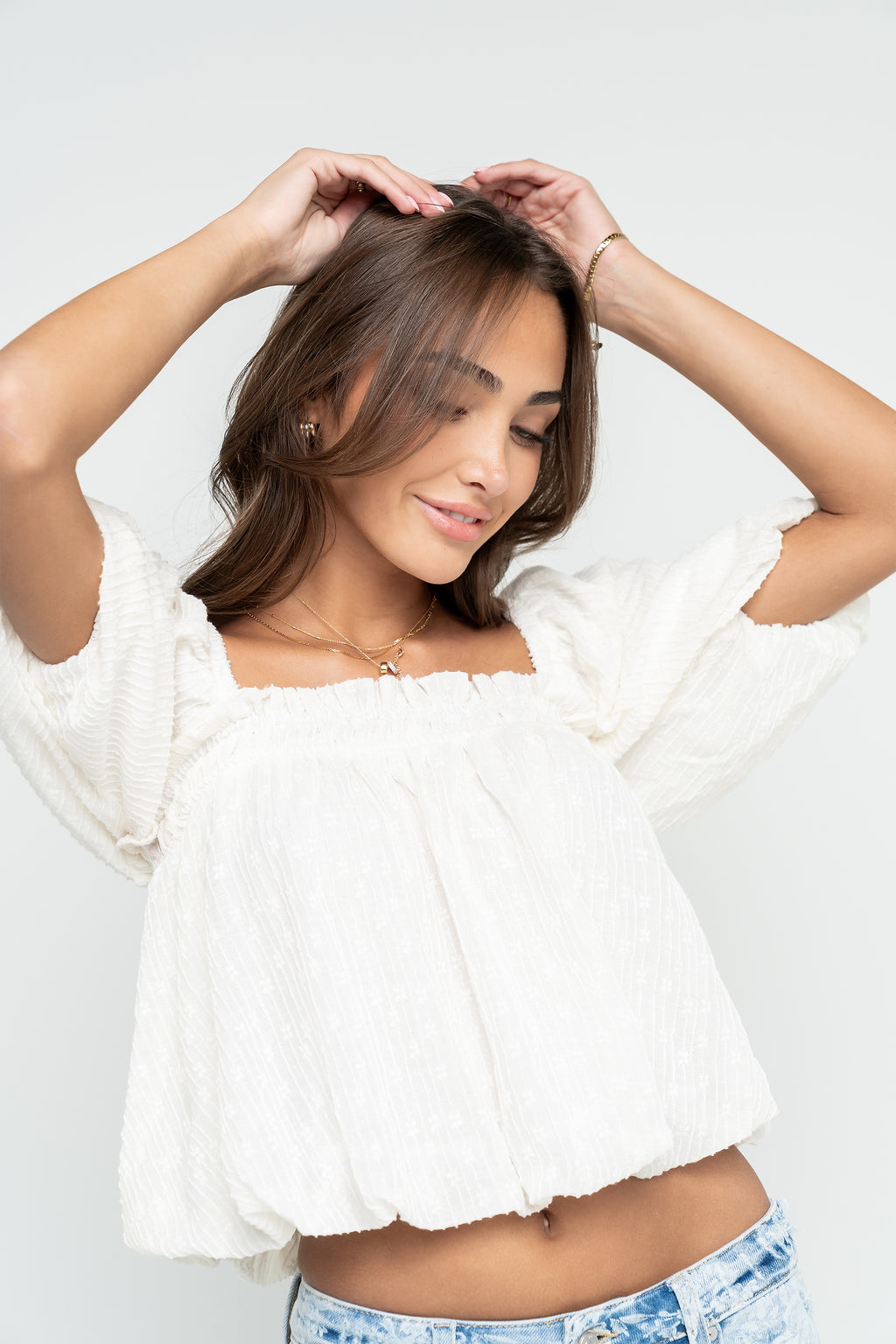 Renna Textured Bubble Top in Ivory