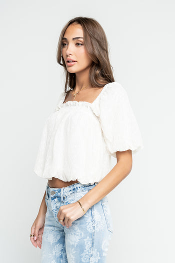 Renna Textured Bubble Top in Ivory