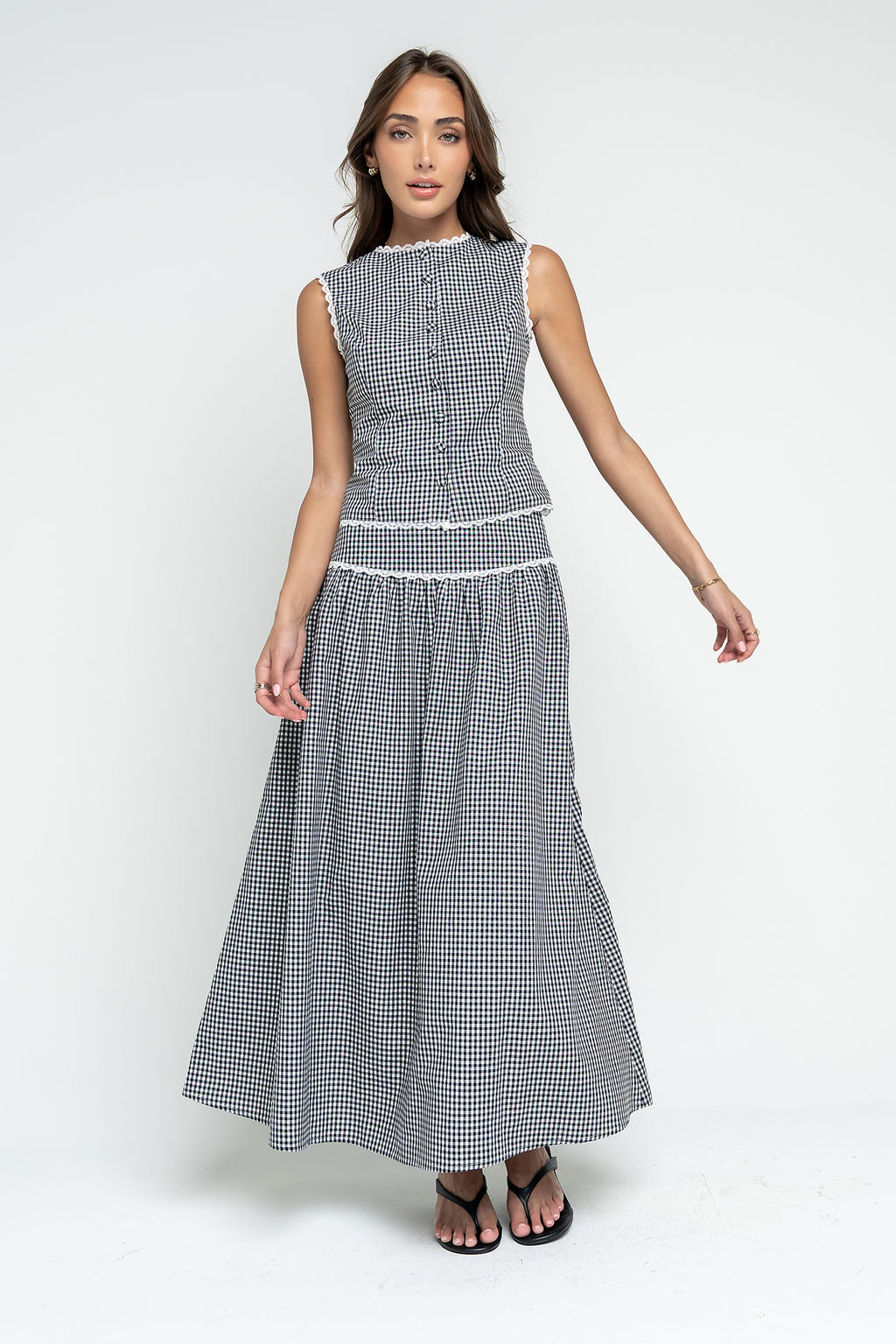 Kellie Gingham Tank in Black - FINAL SALE
