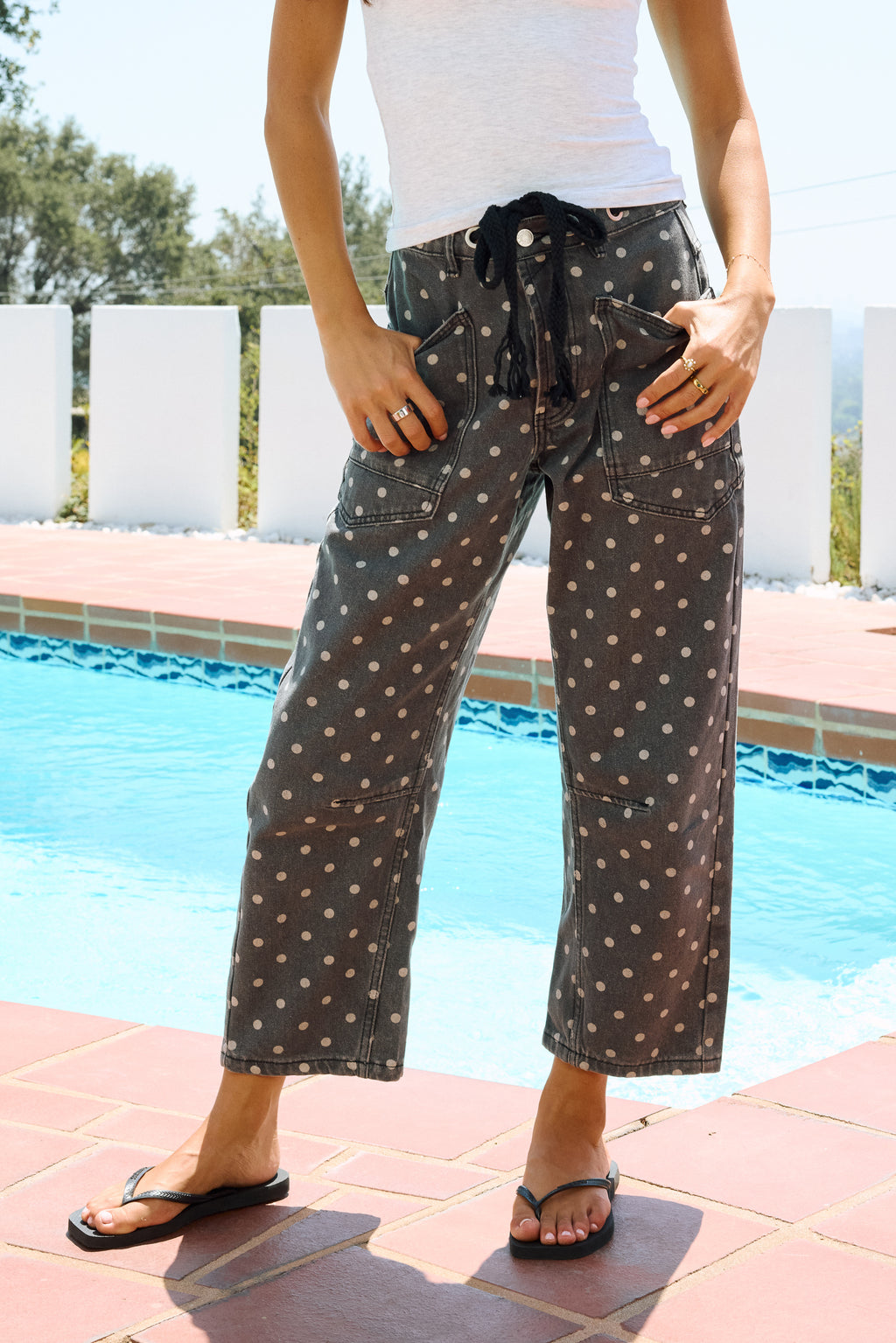 Priya Polka Dot Barrel Jeans in Grey