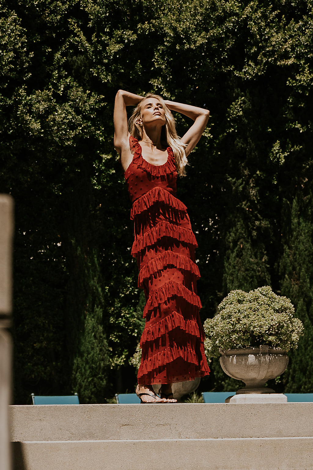 Katrina Tiered Maxi Dress in Red