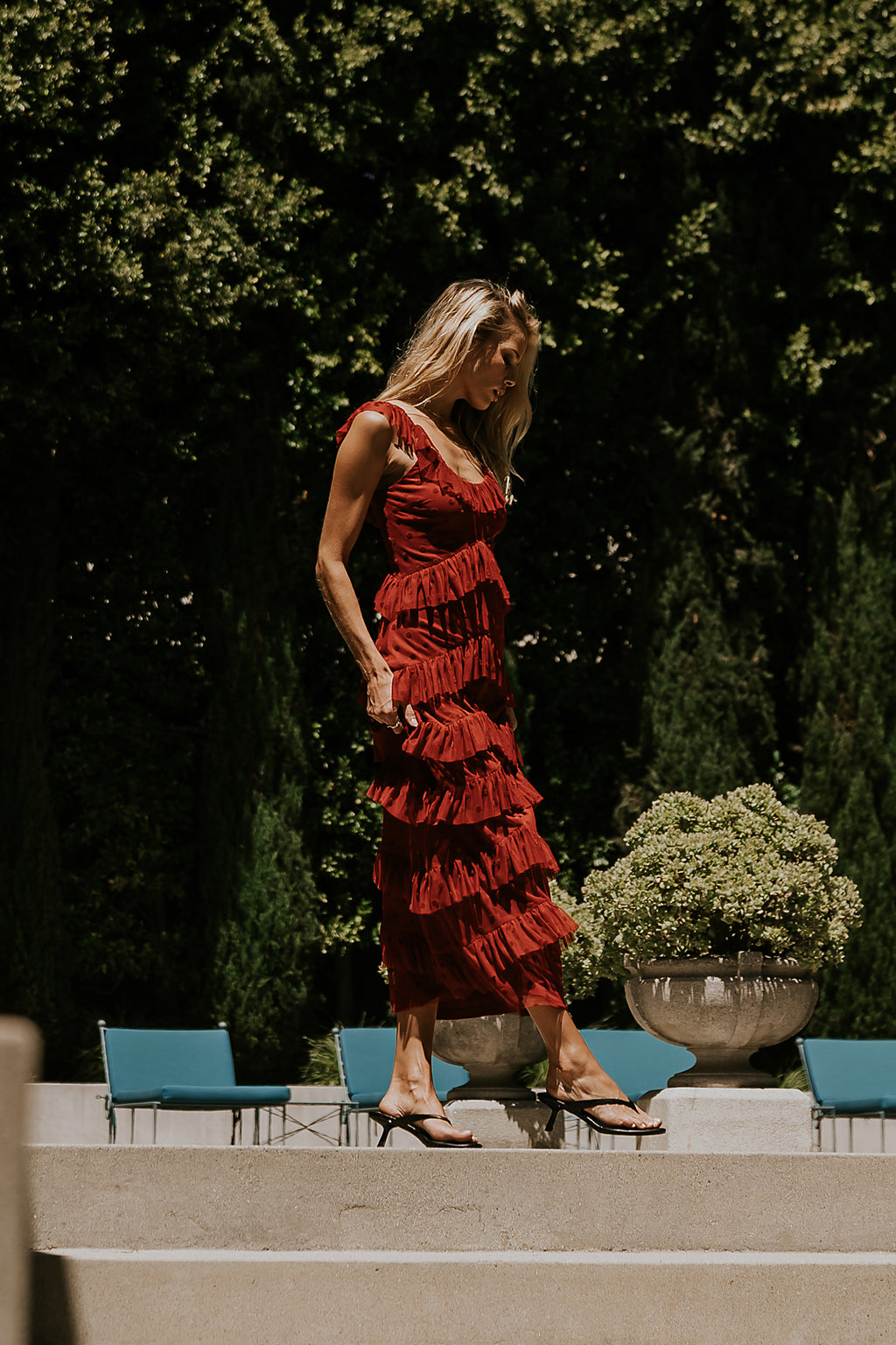 Katrina Tiered Maxi Dress in Red