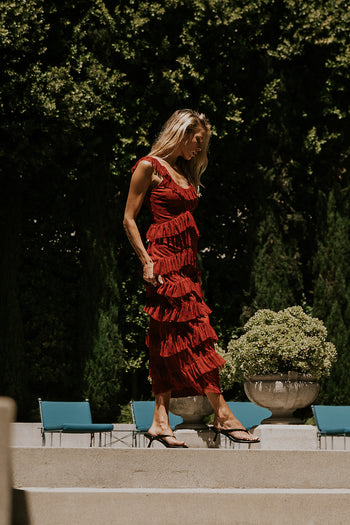 Katrina Tiered Maxi Dress in Red