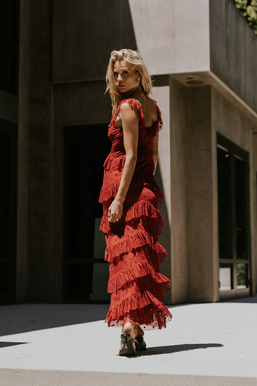Katrina Tiered Maxi Dress in Red