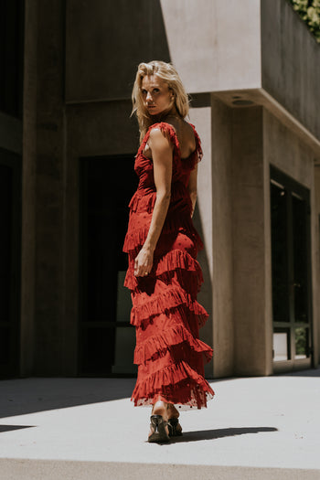 Katrina Tiered Maxi Dress in Red