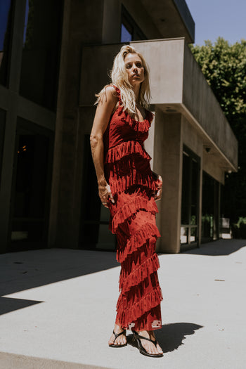 Katrina Tiered Maxi Dress in Red