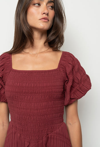 Beckie Smocked Maxi Dress in Burgundy