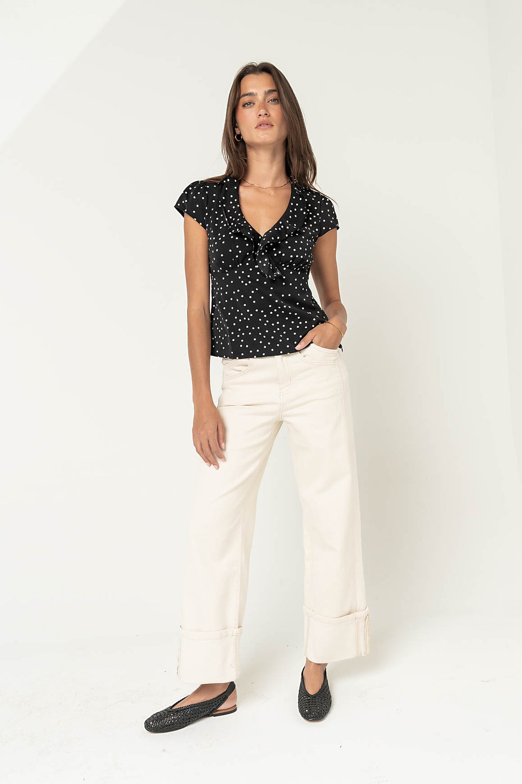 Lylah Polka Dot Top in Black