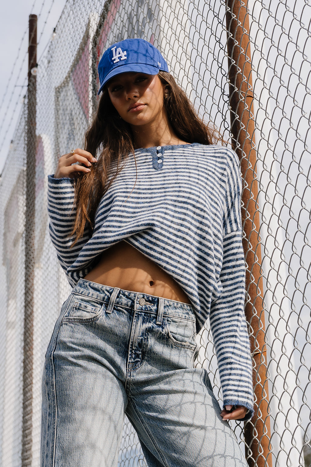 Kinsley Oversized Striped Sweater in Blue