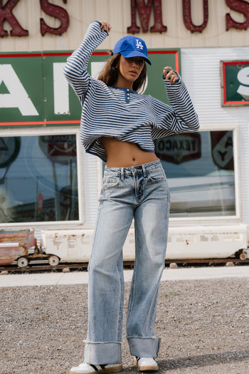 Kinsley Oversized Striped Sweater in Blue